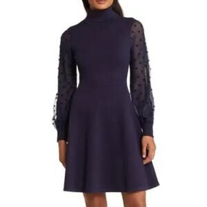 Eliza J Sweater Dress Fit & Flare Polka Dot Long Sleeve Elegant Formal Winter